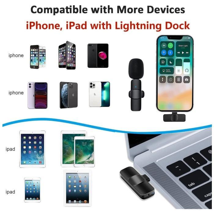 K9 Wireless Lavalier Microphone with Lightning Connector for iPhone iOS | Plug & Play Mic