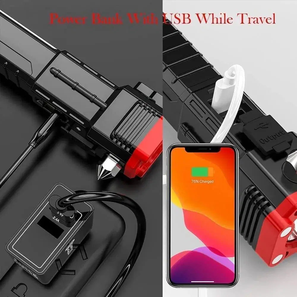 LED Rechargeable Torch with Night Light - 1 Pc Black Portable Light