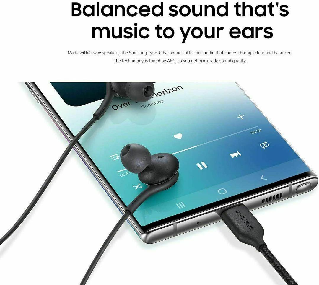 Samsung AKG USB-C Earphones for Galaxy Note 10/10+/S10/S20 Ultra, Type-C, Mic, Braided, Hi-Fi Audio